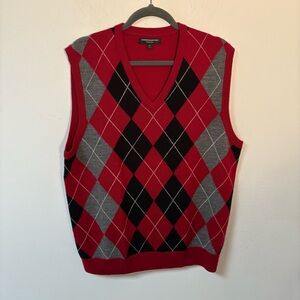 Express Design Studio Men's Argyle Sweater Vest - Red, Black, and Gray XL